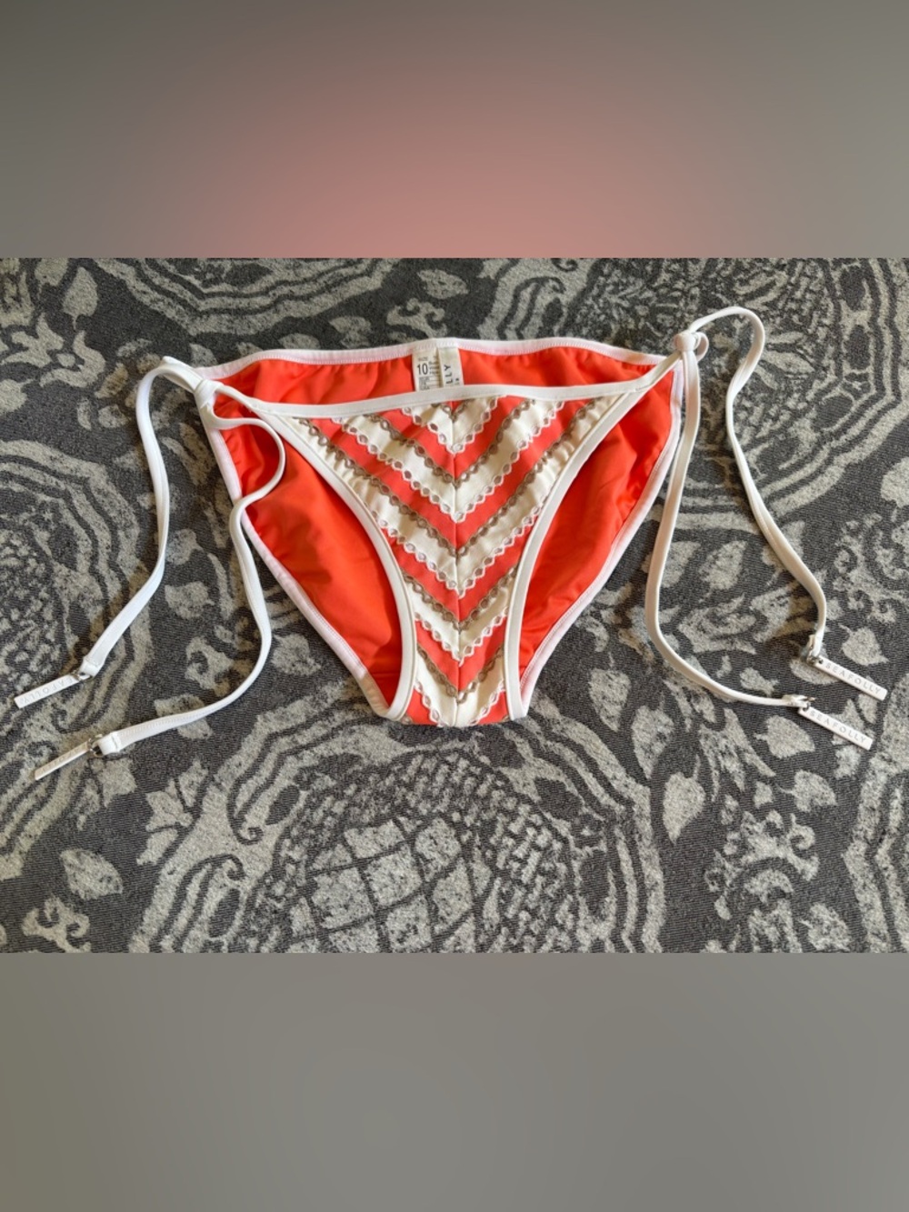Seafolly Orange and White Chevron Bikini Bottoms US 6 AUS 10 Like- New 💦